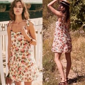 EUC Sezane Anne Mini Dress Floral Tie Straps Size 12